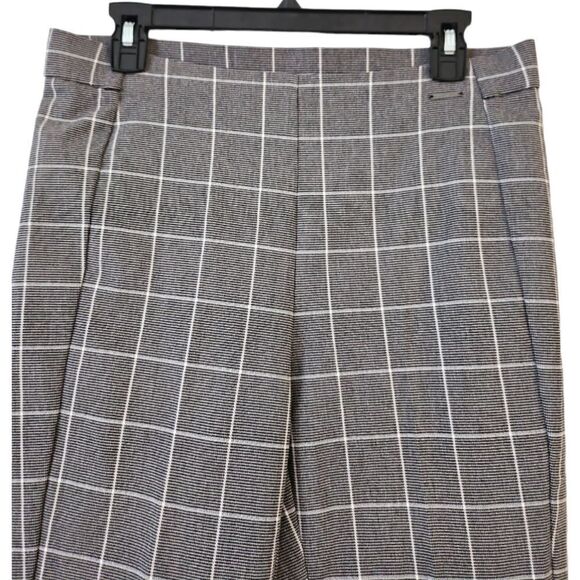 Anne Klein Women's Gray White Plaid Straight Leg Pull On Ankle Trousers Pants M - Picture 3 of 11